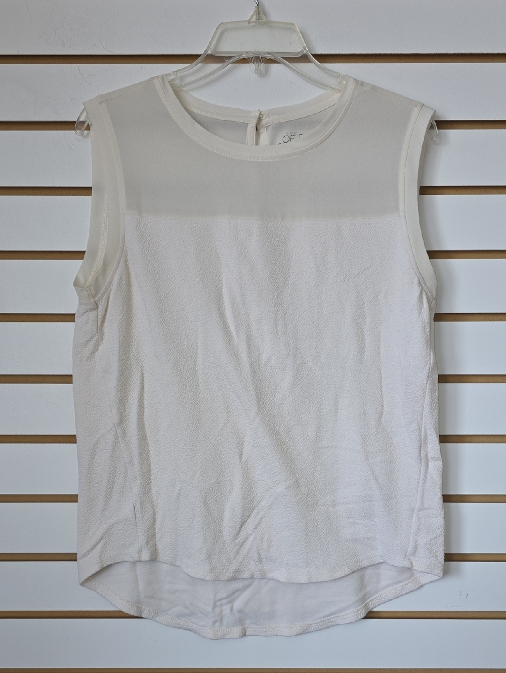 LOFT Ivory Sleeveless Textured Mixed-Media Blouse